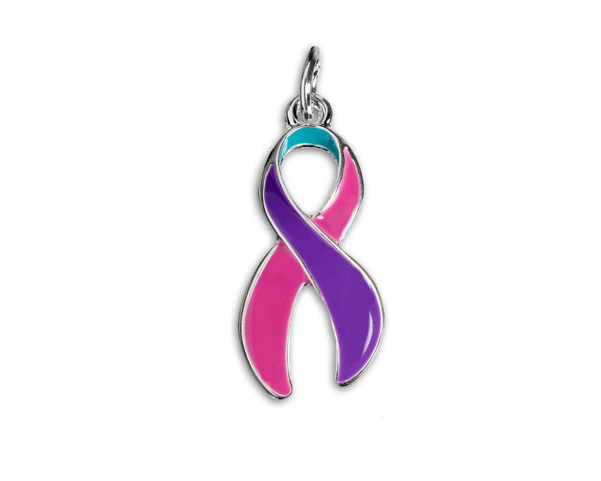 Bulk Thyroid Cancer Pink, Purple, Teal Ribbon Awareness Charms (100 Charms)