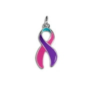 THE AWARENESS COMPANY Bulk Thyroid Cancer Pink, Purple, Teal Ribbon Awareness Charms (25 Charms)