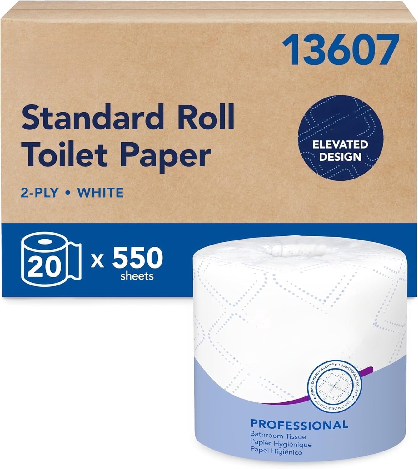 Standard 2-Ply Toilet Paper, 550 Sheets/Roll, 20 Rolls (11,000 Sheets Total), White, Individually Wrapped, Compact Case, Recycled, Unscented, Commercial Grade
