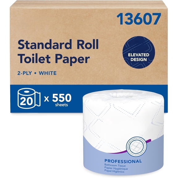 Standard 2-Ply Toilet Paper, 550 Sheets/Roll, 20 Rolls (11,000 Sheets Total), White, Individually Wrapped, Compact Case, Recycled, Unscented, Commercial Grade