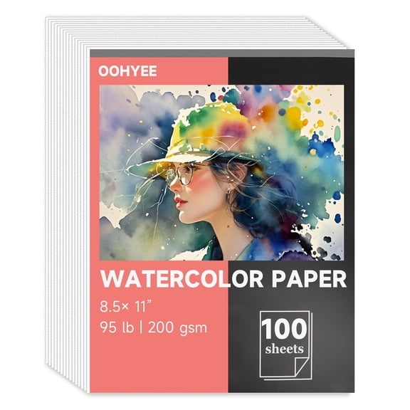Bulk Watercolor Paper 8.5x11, 100 Sheets, 95lb/200gsm Cold Pressed Drawing Paper for Painting and Mixed Media Art Supplies