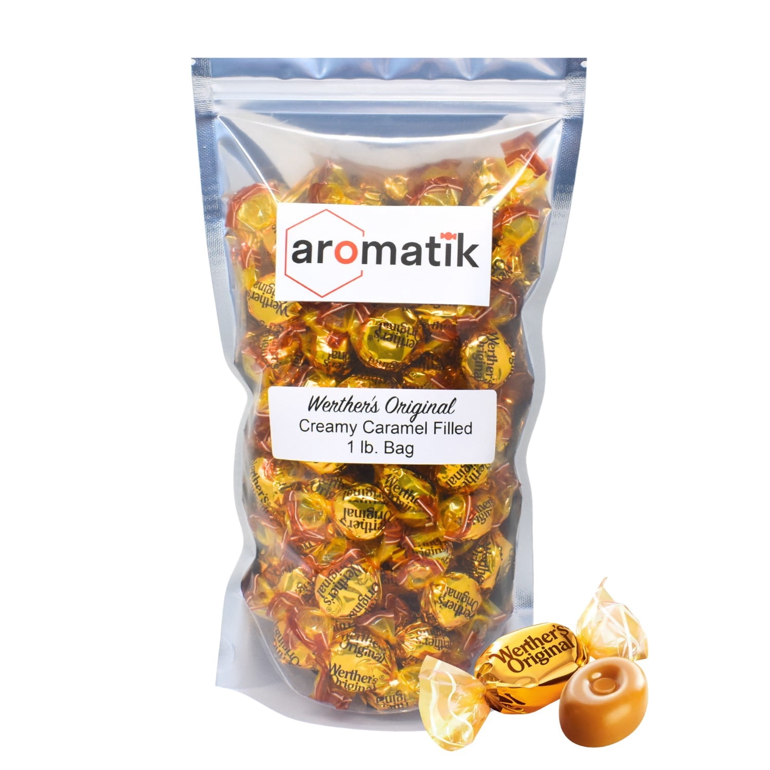 Bulk Werthers Original Hard Candy | Bulk Candy Individually wrapped | Werthers Caramel Candy | 1 lb Individual Flavor Bag | Ships in an Aromatik™ Resealable Pouch (Creamy Caramel Filled)