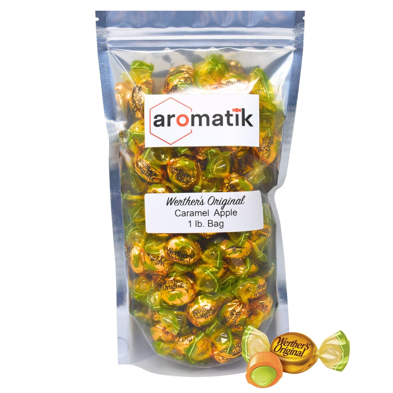 Bulk Werthers Original Hard Candy | Bulk Candy Individually wrapped | Werthers Caramel Candy | 1 lb Individual Flavor Bag | Ships in an Aromatik™ Resealable Pouch (Caramel Apple)