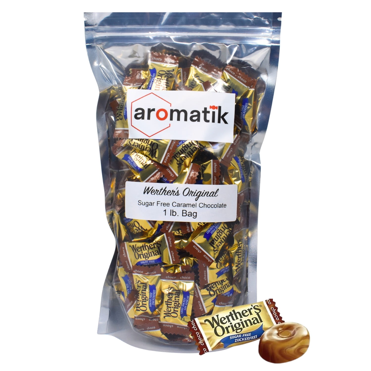 Bulk Werthers Original Hard Candy | Bulk Candy Individually wrapped | Werthers Caramel Candy | 1 lb Individual Flavor Bag | Ships in an Aromatik™ Resealable Pouch (Sugar Free Caramel Chocolate)