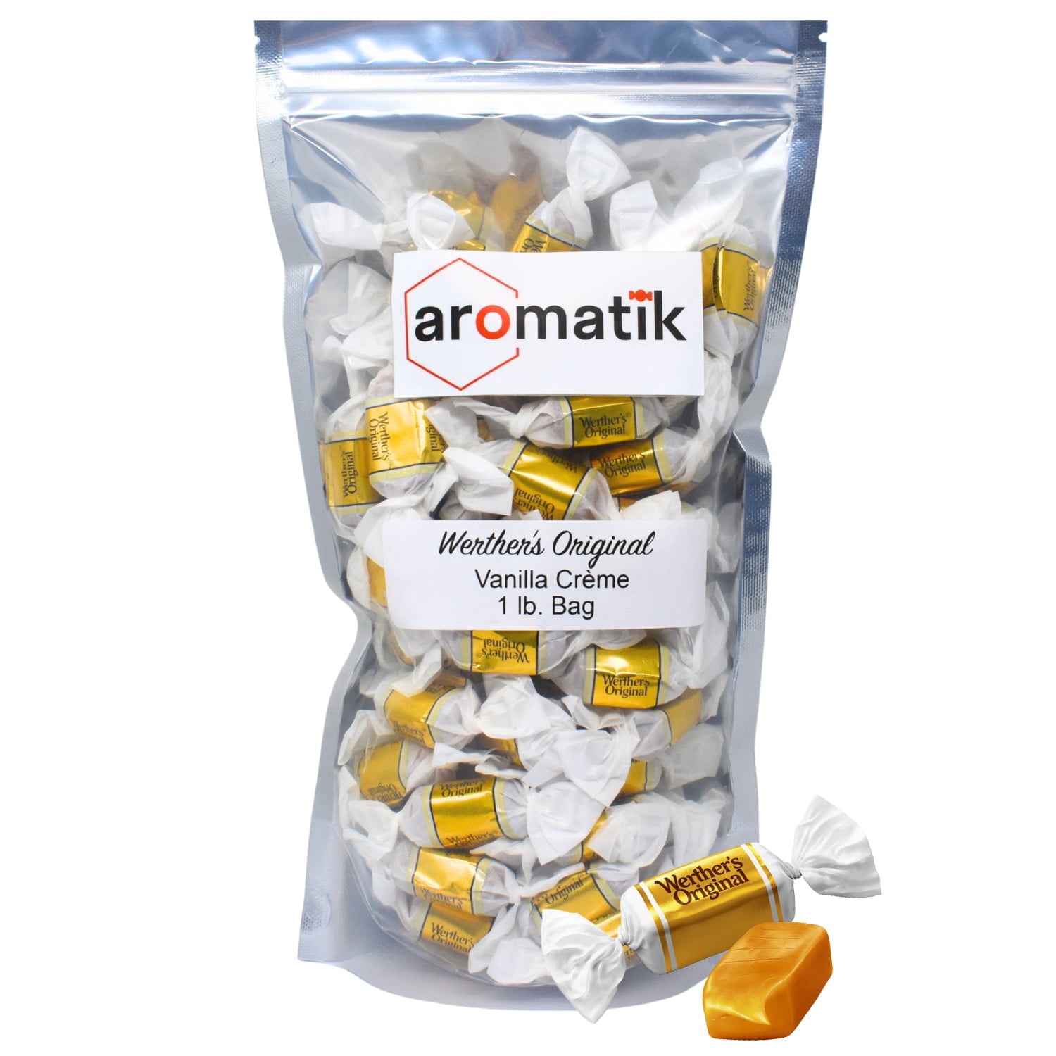 Bulk Werthers Original Hard Candy | Bulk Candy Individually wrapped | Werthers Caramel Candy | 1 lb Individual Flavor Bag | Ships in an Aromatik™ Resealable Pouch (Vanilla Crème)