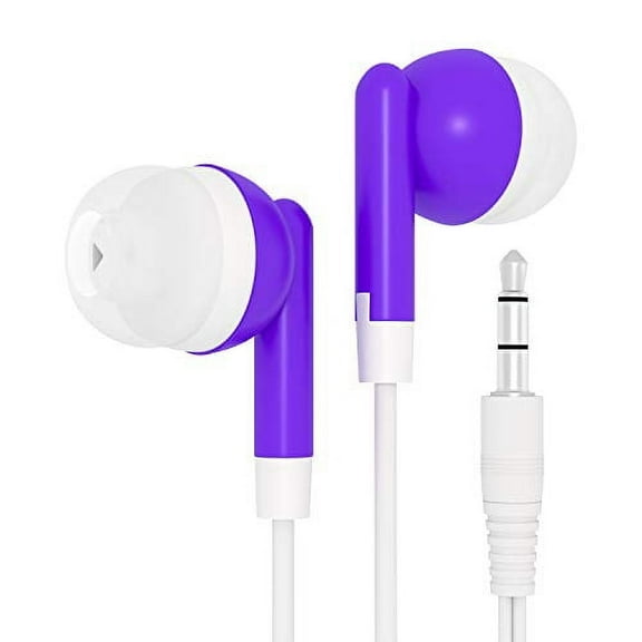 Bulk Wholesale Lot Kids Earbuds Headphones Earphones for Schools, Libraries, Hospitals, Gifts Individually Bagged (1000 Pack, Purple)