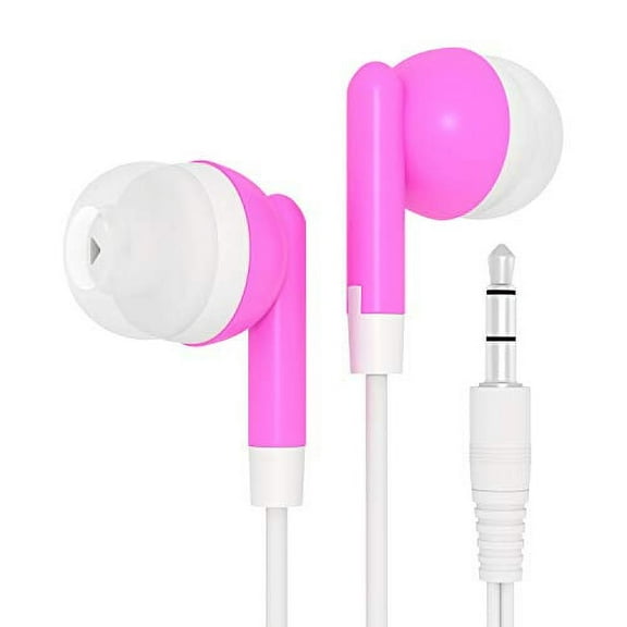 Bulk Wholesale Lot Kids Earbuds Headphones Earphones for Schools, Libraries, Hospitals, Gifts Individually Bagged (20 Pack, Pink)