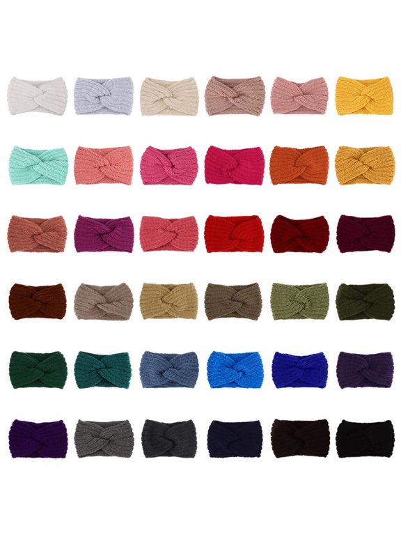 Bulk Winter Headbands for Women Girls Ear Warmers for Women Ear Covers for Cold Weather Knit Wide Thick headbands Colorful, 36 Pack