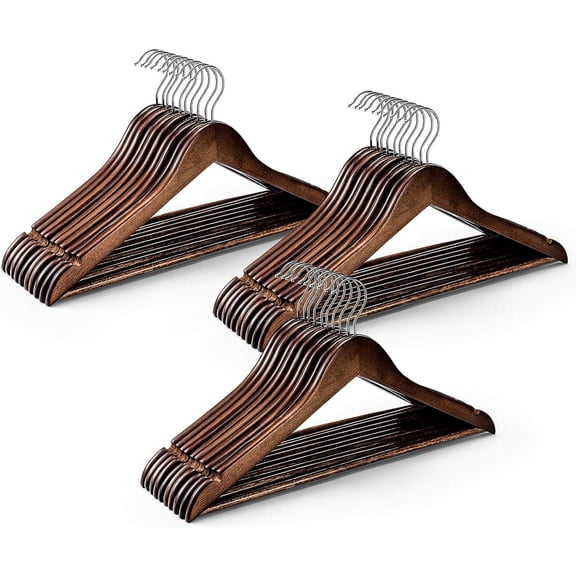 Bulk Wooden Hangers 100 Pack, Heavy Duty Wood Coat Hangers with 360 Swivel Hook, Contoured Shoulders & Non-Slip Pants Bar