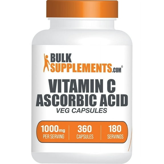 BulkSupplements Vitamin C Powder - Ascorbic Acid, Vitamin C Supplement - Vegan, 2 Capsules per Serving (1000mg), 360 Count