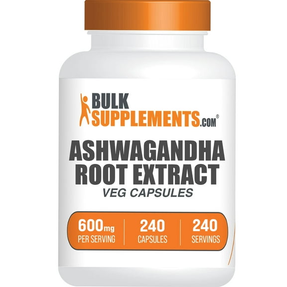 BulkSupplements Ashwagandha Root Extract Capsules - Herbal Supplements, Ashwagandha Supplements - Vegan, 1 Capsule per Serving (600mg), 240 Count