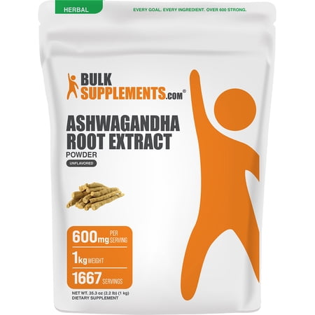 BulkSupplements Ashwagandha Root Extract Powder - Herbal Supplement, Ashwagandha Supplement - 1kg (2.2 lbs)