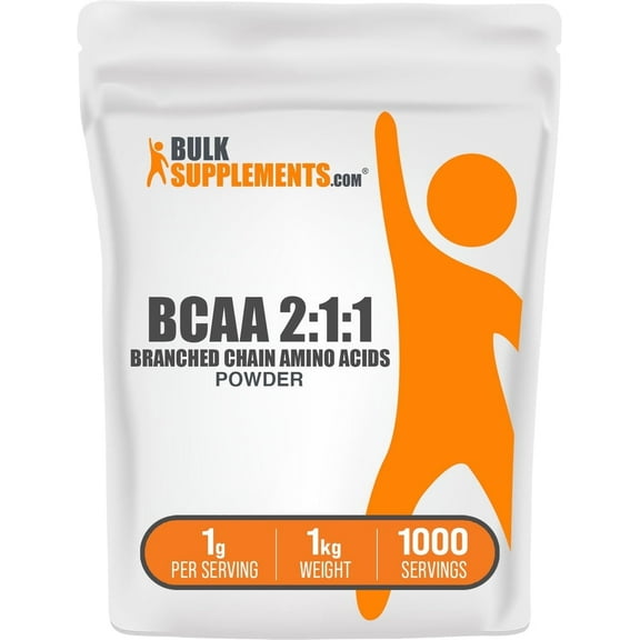 BulkSupplements BCAA 2:1:1 (Branched Chain Amino Acids) Powder - 1g per Serving - 1 Kilogram (2.2 lbs) - 1000 Servings