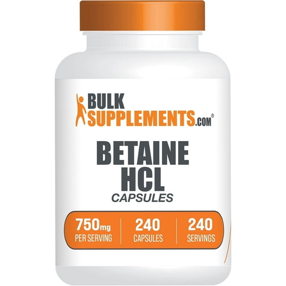 BulkSupplements Betaine HCl Capsules - 750mg per Serving (240 Capsules - 240 Servings)