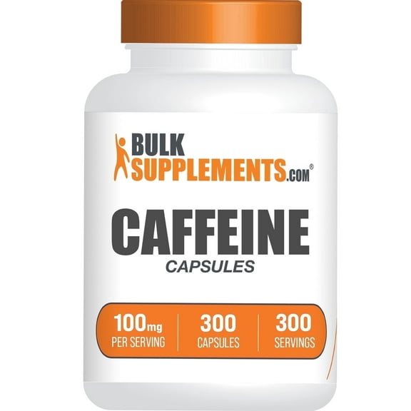 BulkSupplements Caffeine Capsules - Gluten Free, 100mg per Serving (300 Capsules - 300 Servings)