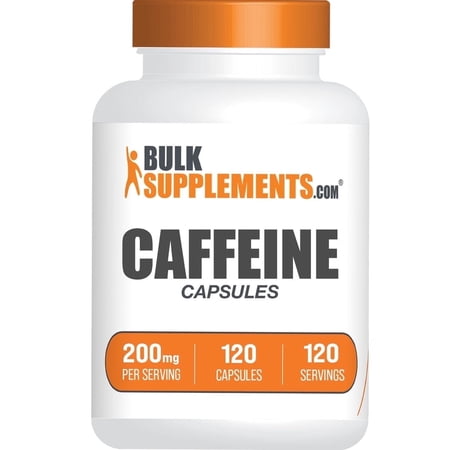 BulkSupplements Caffeine Capsules - Gluten Free, 200mg per Serving (120 Capsules - 120 Servings)