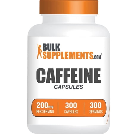 BulkSupplements Caffeine Capsules -Gluten Free, 200mg per Serving (300 Capsules - 300 Servings)