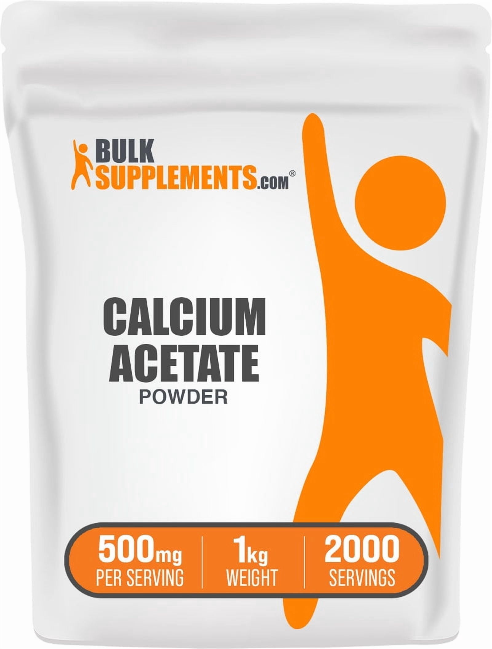 BulkSupplements Calcium Acetate Powder - 500mg per Serving - 1 Kilogram (2.2 lbs) - 2000 Servings