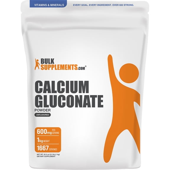 BulkSupplements Calcium Gluconate Powder - 1 Kilogram (2.2 lbs)