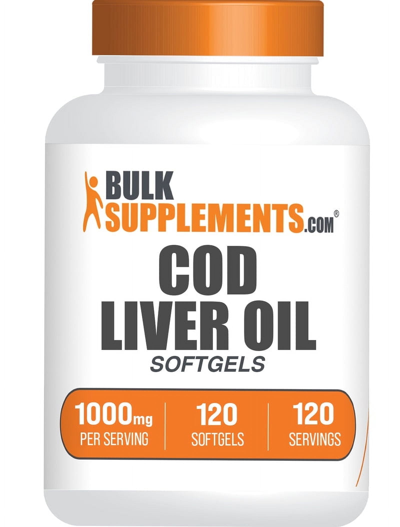 BulkSupplements Cod Liver Oil Softgels - Dietary Supplement, 1 Softgel per Serving (1000mg), 120 Count