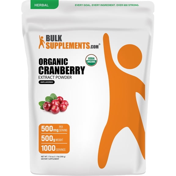 BulkSupplements Organic Cranberry Extract Powder, 500 Grams (1.1 lbs)