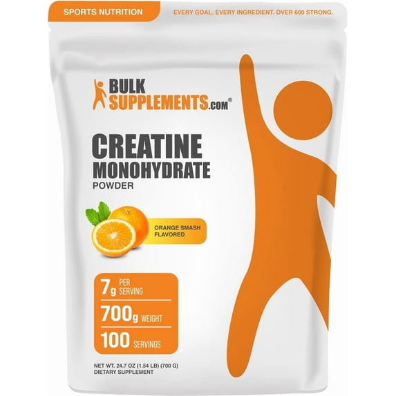 BulkSupplements Creatine Monohydrate Powder - Creatine Supplement, Micronized Creatine, Creatine Powder - Orange Smash, 7g per Servings, 700g (1.5 lbs)