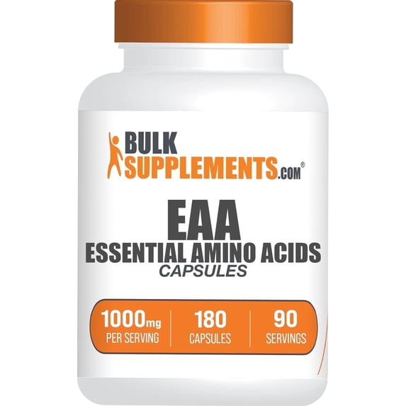 BulkSupplements.com Essential Amino Acid EAA capsules 1000mg per serving 180 capsules 90 servings