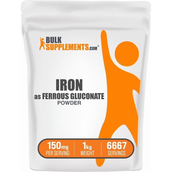 BulkSupplements Ferrous Gluconate Powder - 150mg per Serving - 1 Kilogram (2.2 lbs) - 6667 Servings