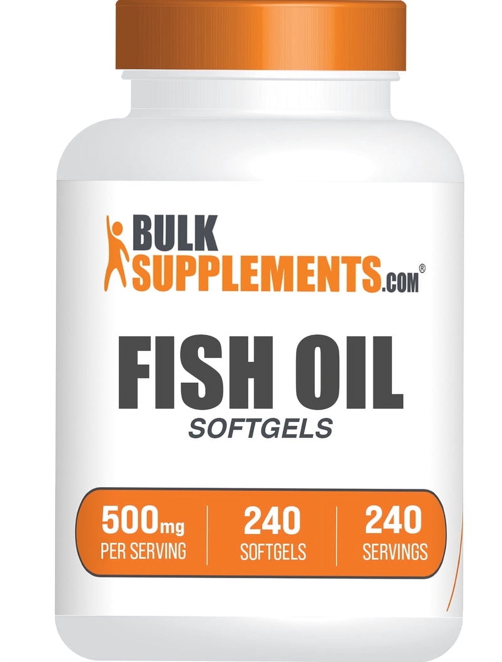 BulkSupplements Fish Oil Softgels, Omega Fatty Acids - 500mg per Serving (240 Softgels - 240 Servings)