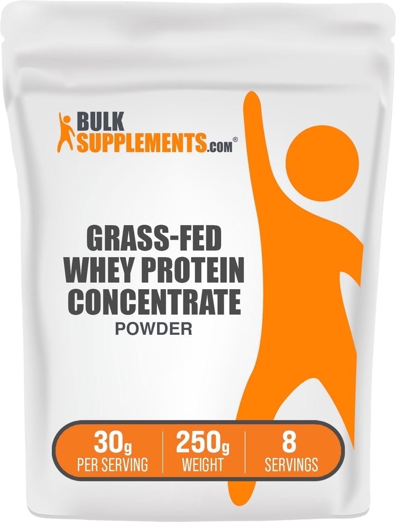 BulkSupplements Grass-Fed Whey Protein Powder - Whey Protein Concentrate, Protein Supplement - Unflavored, 30g per Serving, 250g (8.8 oz)