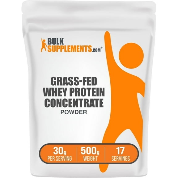 BulkSupplements Grass-Fed Whey Protein Powder - Whey Protein Concentrate, Protein Supplement - Unflavored, 30g per Serving, 500g (1.1 lbs)