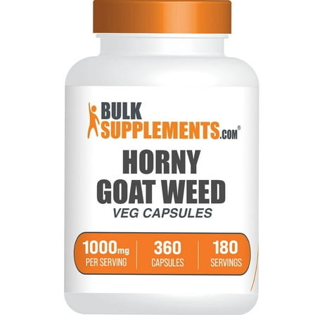 BulkSupplements Horny Goat Weed Extract Capsules - Vegan, 1000mg per Serving (360 Capsules - 180 Servings)