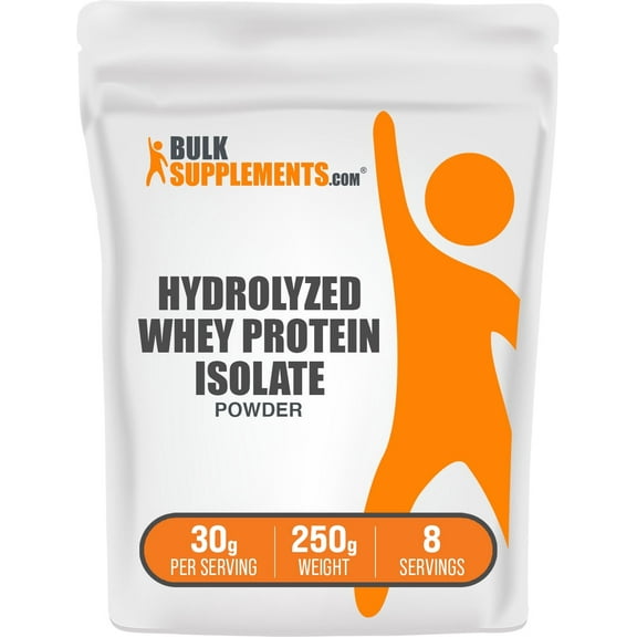 BulkSupplements Hydrolyzed Whey Protein Isolate Powder - Whey Protein Supplement, with BCAAs - Unflavored, 30g per Serving, 250g (8.8 oz)