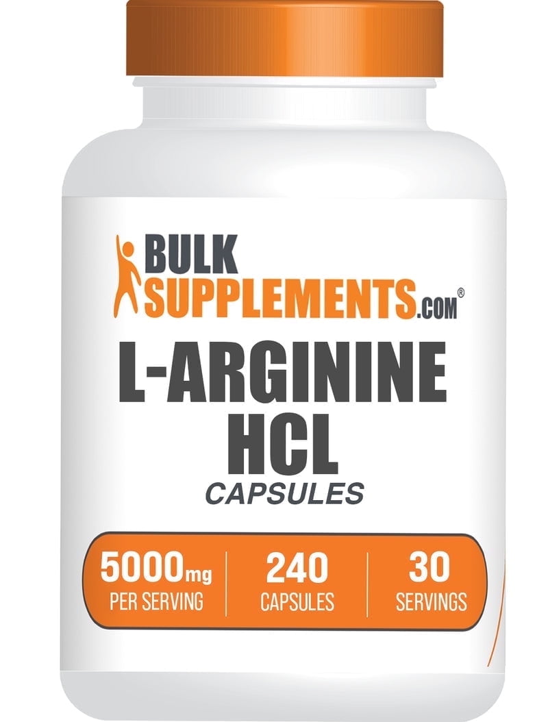 BulkSupplements L-Arginine HCl Capsules - Arginine Supplement, Nitric Oxide Supplement - 8 Capsules per Serving (5000mg), 240 Count