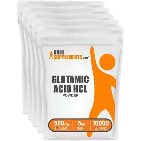 BulkSupplements L-Glutamic Acid HCl Powder - 500mg per Serving - 5 Kilograms (11 lbs) - 10000 Servings