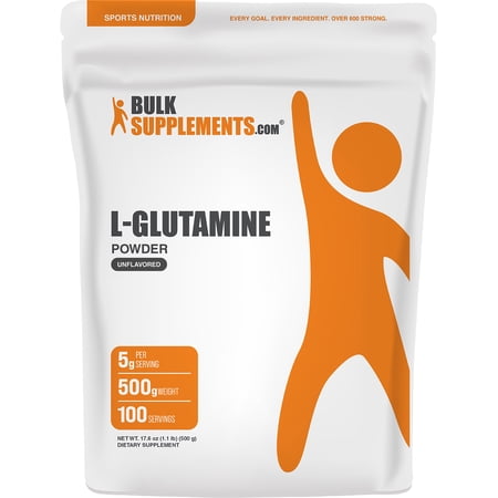 BulkSupplements L-GLutamine Powder - Amino Acid Supplements, Glutamine Supplement - Unflavored, 500g (1.1 lbs)
