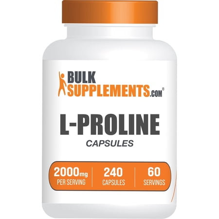 BulkSupplements L-Proline Capsules - Proline Supplement, Amino Acid Supplement - 4 Capsules per Serving (2000mg), 240 Count