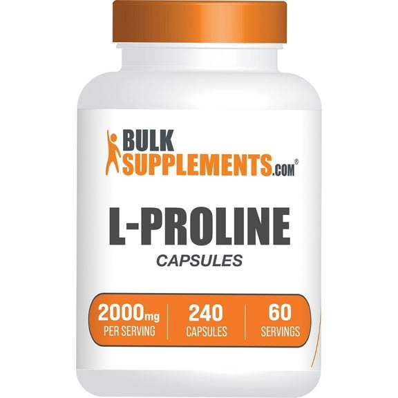 BulkSupplements L-Proline Capsules - Proline Supplement, Amino Acid Supplement - 4 Capsules per Serving (2000mg), 240 Count