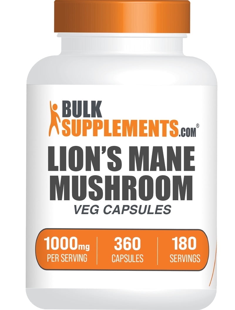 BulkSupplements Lion's Mane Mushroom Extract Capsules - Lions Mane Mushroom Supplement, Vegan, 2 Capsules per Serving (1000mg), 360 Count