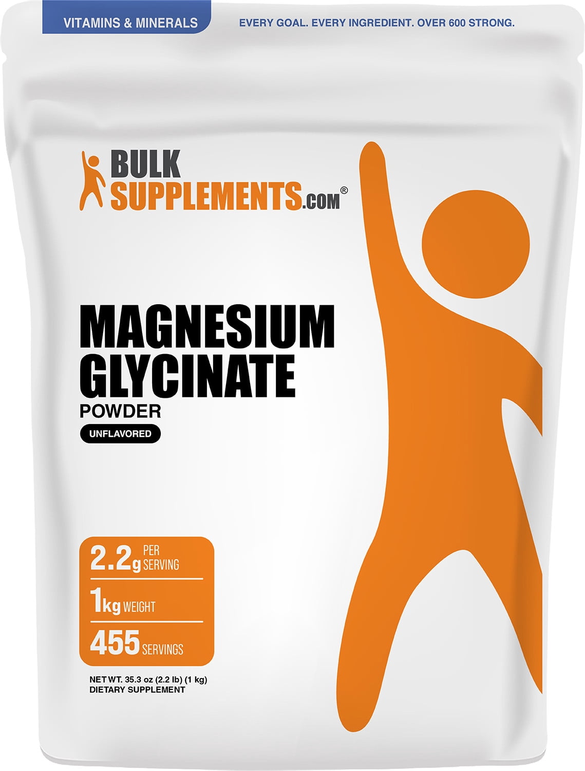 BulkSupplements Magnesium Glycinate Powder - Magnesium Supplement, Easily Absorbed, Unflavored, 1kg (2.2 lbs)