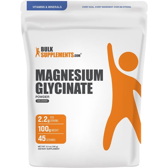 BulkSupplements Magnesium Glycinate Powder - Magnesium Supplement, Easily Absorbed, Unflavored, 100g (3.5 oz)