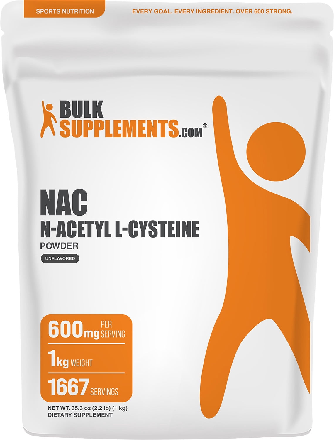 BulkSupplements N-Acetyl L-Cysteine (NAC) Powder, 1 Kilogram (2.2 lbs)