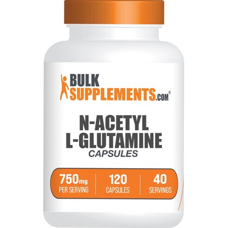 BulkSupplements N-Acetyl L-Glutamine Capsules - NAG, Gluten Free, 750mg per Serving (120 Capsules - 40 Servings)