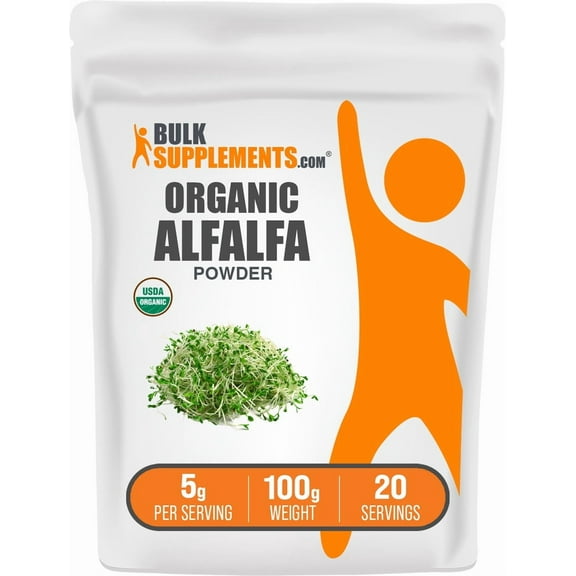 BulkSupplements Organic Alfalfa Grass Powder - 5g per Serving - 100 Grams (3.5 oz) - 20 Servings