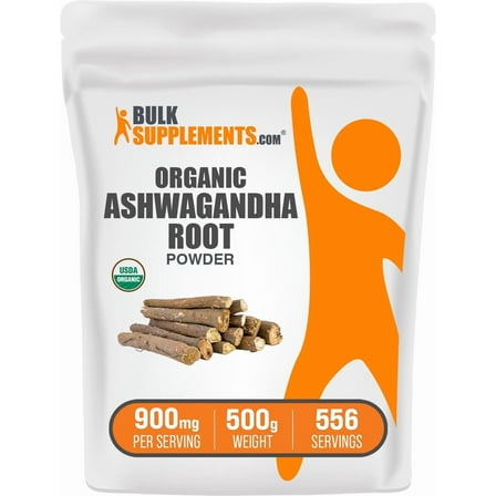 BulkSupplements Organic Ashwagandha Powder - 2g per Serving - 500 Grams (1.1 lbs) - 250 Servings