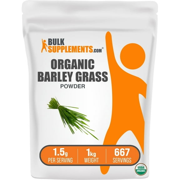 BulkSupplements Organic Barley Grass Powder - 1.5g per Serving - 1 Kilogram (2.2 lbs) - 667 Servings