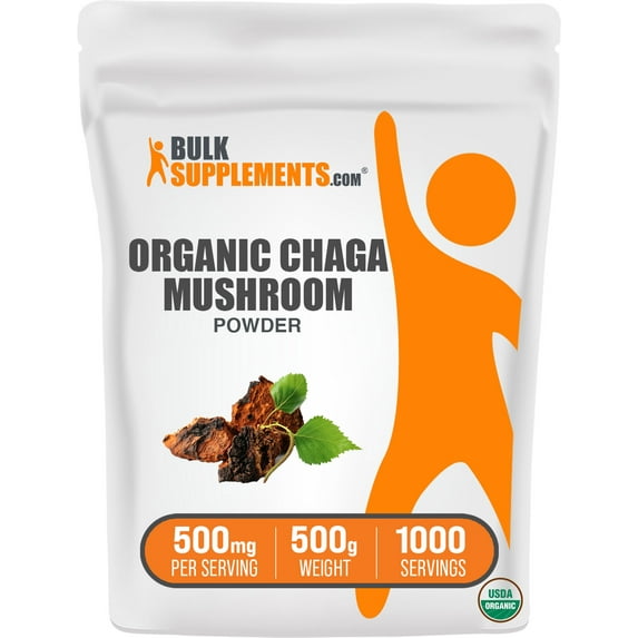 BulkSupplements Organic Chaga Mushroom Powder - 500mg per Serving - 500 Grams (1.1 lbs) - 1000 Servings