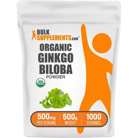 BulkSupplements* Organic Ginkgo Biloba Powder - 500mg per Serving - 500 Grams (1.1 lbs) - 1000 Servings