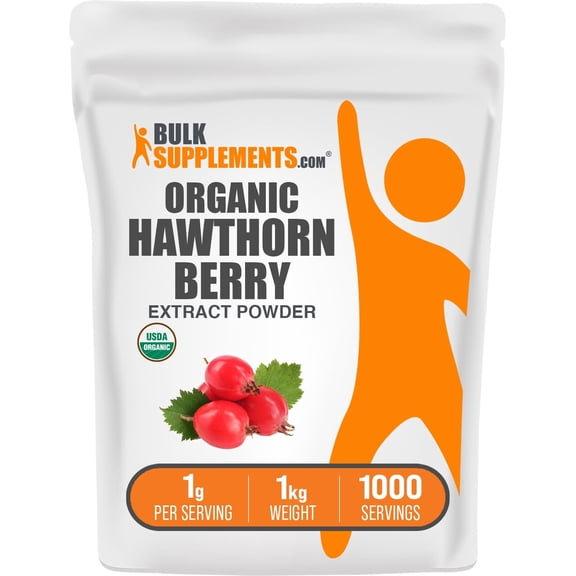BulkSupplements Organic Hawthorn Berry Extract Powder - 1g per Serving - 1 Kilogram (2.2 lbs) - 1000 Servings