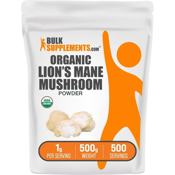 BulkSupplements Organic Lion's Mane Mushroom Powder - Lion's Mane Mushroom Supplement, Vegan & Gluten Free, 1g per Serving , 500g (1.1 lbs)